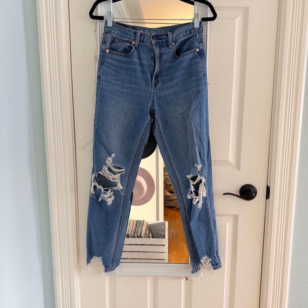Distressed American Eagle Blue Mom Jeans
